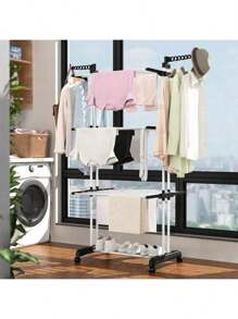 SUSZARKA DO PRANIA DUŻA XXL NA UBRANIA I BIELIZNĘ STOJĄCA SKŁADANA CZARNO-niebieski balkon, pralnia, wolnostojąca pionowa 'Suszarka do ubrań, składana suszarka do ubrań ze stali nierdzewnej, mobilna suszarka do ubrań, z 4 kółkami, drążki do suszenia ubrań, ubrania, suszarka' 4-poziomowa, na kółkach, regulacja szerokości, składane skrzydła, suszarka do ubrań, wieszak na ubrania.