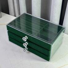 1pc,3 Compartments 5 Layers Velvet Jewelry Box Drawer Jewelry Storage Box,Necklace Earring Ring Jewelry Storage Box,Gift For Women And Girls Large Capacity Portable Jewelry Storage Box,Bathroom Storage Box,Desktop Storage Drawer Box,Stackable Storage Box Storage Rack Drawer Jewelry Box Ring Box Earring Storage Box Drawer Jewelry Storage Box,Three Layers Acrylic Flannel Jewelry Box