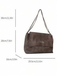 1pc Minimalist Retro Square Flap Metal Chain Shoulder Bag, Suitable For Women's Casual And Work Commute - Grey - View 6
