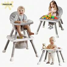 PANGDUBE 7-In-1 Baby High Chair – Dining Table, Learning Chair, Building Blocks Table & Standing Trainer – Adjustable Children's Chair With Anti-Tip Safety, 5-Point Harness & Storage Basket (0-6 Years) - Grey - View 1