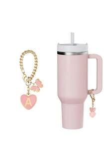 3 件/2 件适用于 30-40 盎司杯子的配件、粉色字母杯标记和硅胶芙蓉花吸管盖、硅胶防滑防刮保护套、可重复使用的 10 毫米大直径吸管吸管盖、适合现代简约玻璃杯的可爱字母装饰