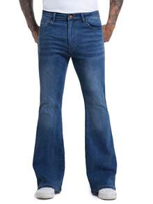 Men's Bell Bottom Jeans 60s 70s Outfits For Men,Mens Bell Bottoms Pants Flare Jeans Light Blue - 深色水洗藍 - 查看 6