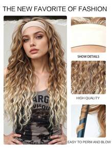 渐变金色卷发头带假发，女士蜜金色软发非洲卷发卷曲合成假发头带假发，母亲节礼物（渐变金色） - 漸變金色 - 查看 7