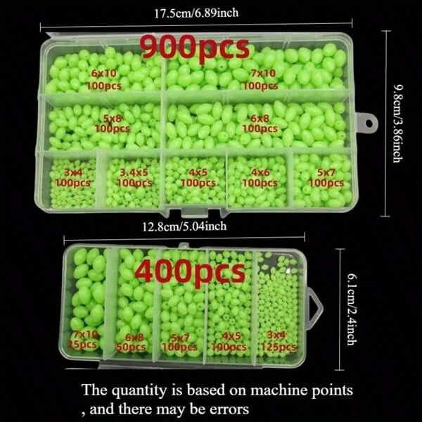 400/900pcs Fluorescent Lure Beads Set - Olive Night Light Plastic Bait Beads With Anti-Collision And Protective Beads For Fishing Gear