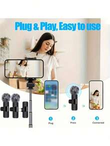 Microphone sans fil Lavalier pour smartphone, microphone sans fil plug-and-play pour l'enregistrement vidéo/audio, micro-cravate pour interview/vlog/enseignement