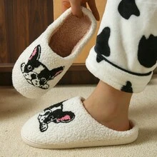 Women's Warm Indoor Slippers, Cartoon Bull Dog House Slippers, Home Slippers