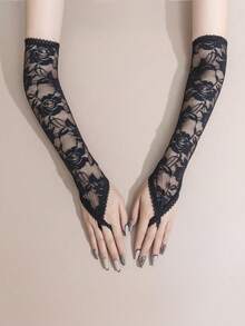 1 Đôi Găng tay hở ngón họa tiết ren thanh lịch dành cho nữ, thích hợp cho các hoạt động ngoài trời, giữ ấm tay thời trang thu đông - Nhiều màu - Xem 5