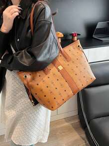 SHIMEINI 1pc New Fashion Brand-Like Printed Large Capacity Shoulder Tote Bag, Suitable For Women's Daily Use, Work Commute, Vacation Travel, Festivals, Parties, Gifts