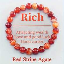 1 pieza Brazalete de ágata roja rayada natural | Brazalete elástico para parejas para hombres y mujeres | Brazalete elegante y de moda para damas y caballeros | Regalo para el Día de San Valentín y días festivos | Accesorio seguro para uso diario y de fiesta | Pequeño regalo sorpresa