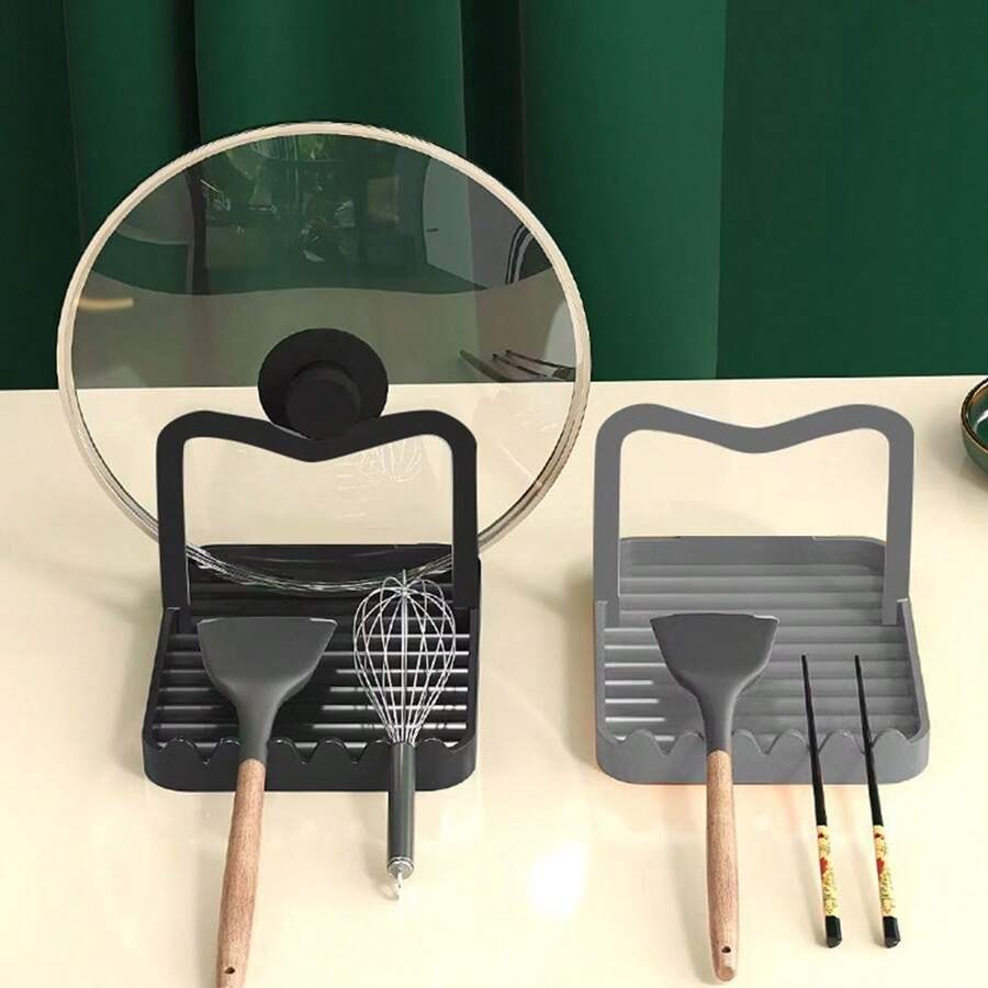 一套不锈钢锅盖架，包括勺架和锅盖架，厨房用具架，刮刀架和锅垫，炉灶勺架 - 厨房收纳架，可放置汤勺和夹子，保持台面干燥，防止水滴滴到桌子上（款式随机，可能存在轻微色差） - 彩色 - 查看 1