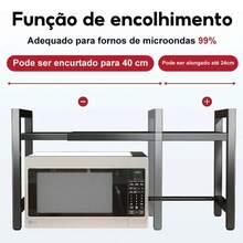 Rack Metálico Multiuso Ajustável Suporte Prateleira Para Microondas - Preto - Visão 3