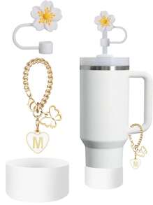 3 件/2 件专为 30/40 盎司杯子设计的配件 - 白色杯字母标记和硅胶马蹄莲吸管盖、硅胶防摔防刮保护套、可重复使用的 10 毫米宽吸管盖、可爱的字母装饰、适用于现代简约玻璃杯 - 白色 - 查看 38