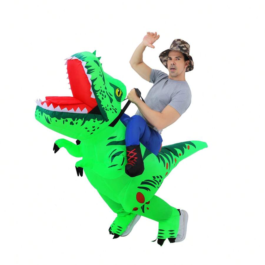 成人充气恐龙服装，霸王龙服装，男女充气服装，骑乘式恐龙服装，趣味恐龙服装，圣诞节万圣节充气服装 - 綠色 - 查看 1
