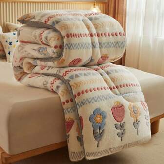 A Reversible Floral Quilt In French Bohemian Style - A Thick Bedspread Suitable For All Seasons, Filled With Polyester Fiber, Machine Washable, Soft And Comfortable Bedding, Perfect For Bedroom, Dormitory, And Hotel Decor - One Medium-Weight Fabric Quilt.