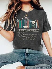 Women's Round Neck Short Sleeve T-Shirt - 深灰色 - 查看 1