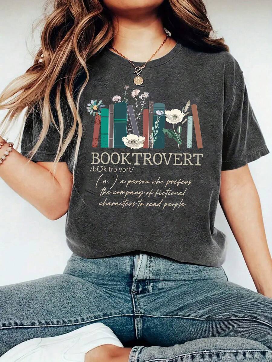 Women's Round Neck Short Sleeve T-Shirt - 深灰色 - 查看 1