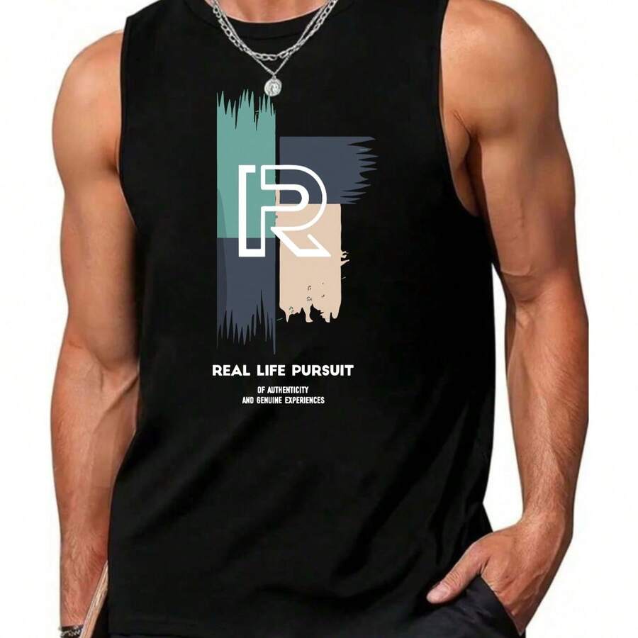 Men's Round Neck Tank Top 100% 30.1 Combed Cotton - Premium Basic Shirt - 黑色 - 查看 1