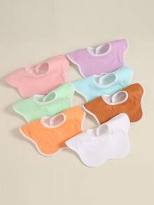 7pcs/Set Solid Color Baby Cotton Soft Absorbent Bibs, 360 Degree Drool Bibs - Multicolor 01 - View 1