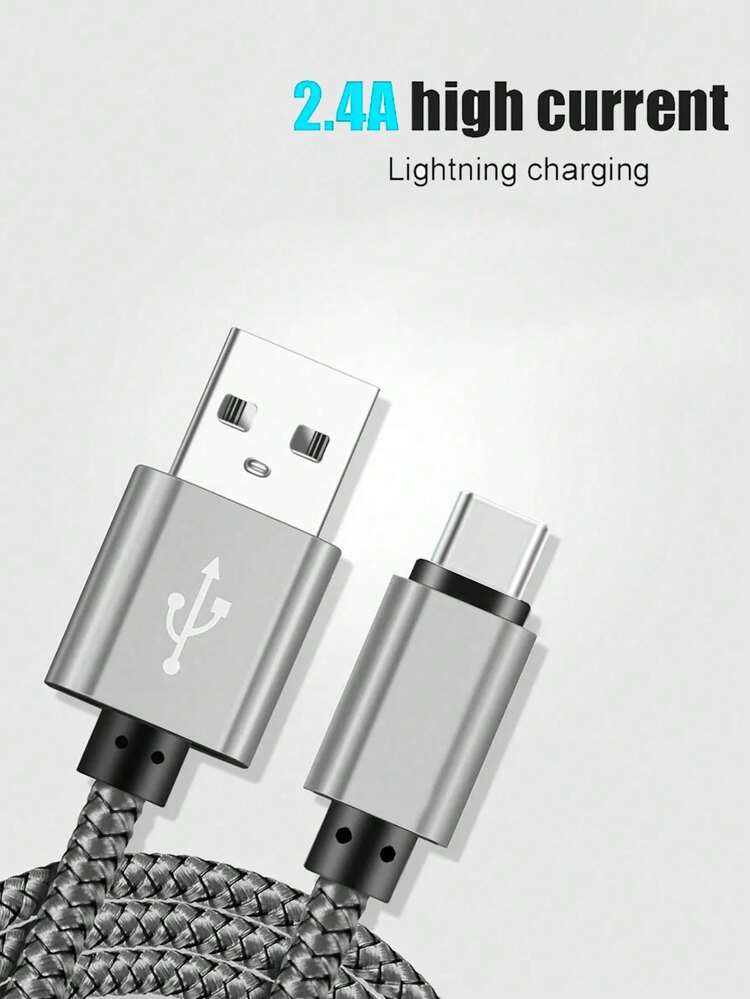 1pc USB-C Fast Charging Cable [3.3ft/6.6ft/10ft] USB-A To C Nylon Braided Charging Cord, Compatible With Samsung Galaxy S25 S24 S23 S22 S21 S10, Note 20 10 9 A51 G8 G7, Pixel, And Other USB-C Devices - Dark Grey - View 2