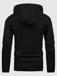 Men's Zip-Up Drawstring Hooded Sweatshirt, Autumn/Winter Style Hoodie With Thermal Lining, Adjustable Hood And Zipper Closure, Fashionable Long Sleeve Casual Sports Jacket, Comfortable Fabric Design Suitable For Gym Use - Black - View 2