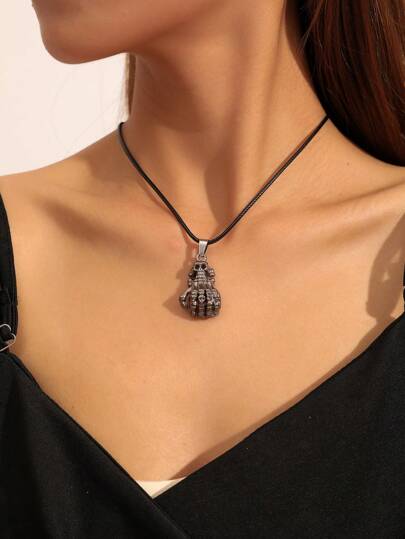 2pcs Vintage Skull Hand Pendant Leather Choker Necklace Set, Punk Style For Casual, Party, Holiday