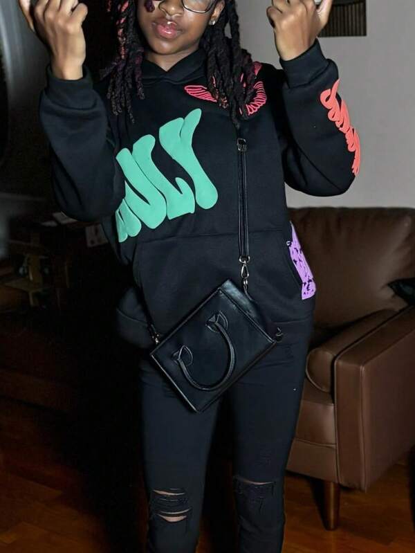 Aualy Fall Solid Color Street Y2k Hoodies Print Street Club Long Sleeve Hip Hop Hoodie For Woman