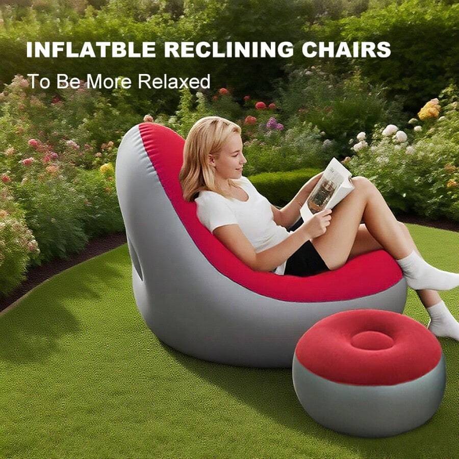 Two Piece Inflatable Sofa Set, Thick PVC Sofa, Portable Inflatable Sofa, Suitable For Camping, Beach Parties, Dormitory Living Rooms - 酒紅色 - 查看 1