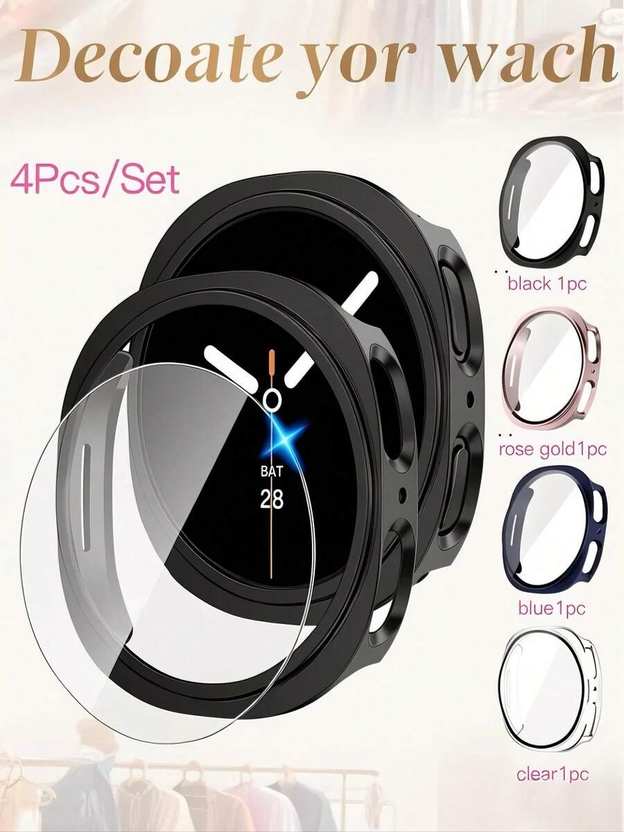 适用于 Galaxy Watch 8 (40mm/44mm) 的四合一屏幕保护膜套装，包含硬质 PC 边框、高清防雾钢化玻璃屏幕保护膜以及边框保护盖，男女通用 - Galaxy Watch8 40mm - 查看 1