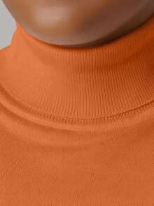 Men's Solid Color Long Sleeve Casual Versatile Mock Neck Sweater, For Fall Winter - Orange - View 3