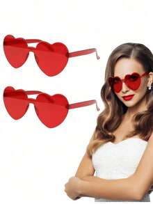 1/2/4/8/10pcs Heart Shaped Party Glasses, Fashion Heart Glasses, Party Glasses, Beach Accessories, Suitable For Wedding, Birthday Party, Travel, Bridal Shower, Bachelorette Party, Wedding, Bridesmaid Gifts - Red - View 4