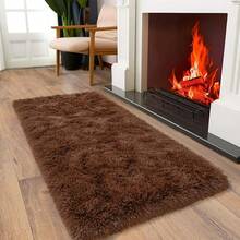 Soft Fluffy Shag Throw Area Rug, 2x4 Black, Non-Slip Bedroom, Hallways, Bedside, Dorm, Living Room - Long Shaggy Rug - 棕色 - 查看 4