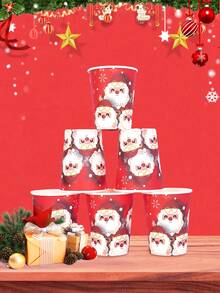 10pcs/20pcs/50pcs Christmas Paper Cups Red Santa Claus Drinking Cups Christmas Winter Hot Cold Drinkware Party Supplies Beverage Hot Cocoa Chocolate Drinking For Xmas Merry Christmas New Year Decorations - Multicolor - View 1