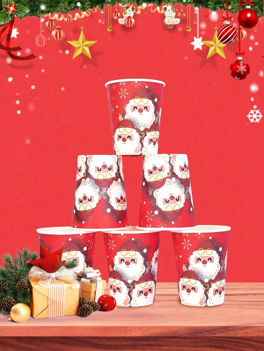 10pcs/20pcs/50pcs Christmas Paper Cups Red Santa Claus Drinking Cups Christmas Winter Hot Cold Drinkware Party Supplies Beverage Hot Cocoa Chocolate Drinking For Xmas Merry Christmas New Year Decorations - Multicolor - View 1