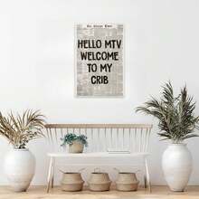 1pc Canvas Poster Vintage Newspaper Aesthetic Wall Decor Hello MTV, Welcome To My Crib Art Print Painting Room Decoration Spatial Aesthetics Wall Art Gift For Him - 無框架風格 - 查看 6