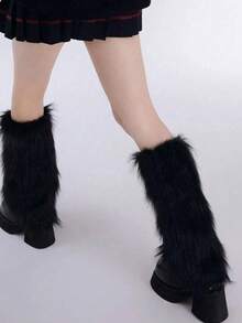 1 Pair Y2K Fuzzy Leg Warmers, Solid Color, Fashionable Women's Leg Warmer, Stylish Accessory | Bright Appearance | Fluffy Appearance, Comfortable Socks, 1 Piece Solid Color Faux Fur Leg Warmers, Women's Warm Fuzzy Boot Covers, Thigh High Socks, Gothic Style, Cute Socks, Fuzzy Socks, Valentine's Day - Leg Covers - View 5