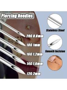 100Pcs Mix Body Piercing Needles Sizes 12G 13G 14G 16G 18G 20G Piercing Needles Ear Nose Piercing Needles - Silver - View 6