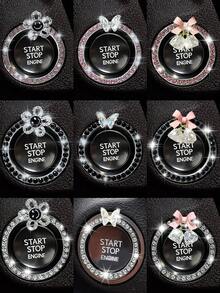 1pc Crystal Rhinestone Car Engine Start Stop Decoration Ring, Bling Car Interior Accessories For Women, Push To Start Button Cover Sticker, Automotive Decals Decorative Ring With Diamond Inlaid Crystal Ignition Ring White - Multicolor - View 10