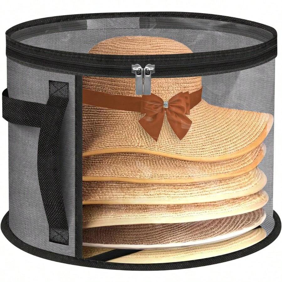 SXDGDSGVF Extra Large Clear Hat Organizer For Travel And Wardrobe, Holds Up To 7 Hats, Large Capacity Cowboy Hat Organizer, Oxford Cloth With Carrying Handle, Unisex Hat Box (Gray)