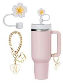 3 件/2 件专为 30/40 盎司杯子设计的配件 - 白色杯字母标记和硅胶马蹄莲吸管盖、硅胶防摔防刮保护套、可重复使用的 10 毫米宽吸管盖、可爱的字母装饰、适用于现代简约玻璃杯 - 白色 - 查看 25