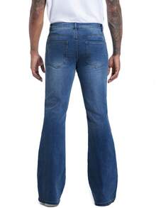 Men's Bell Bottom Jeans 60s 70s Outfits For Men,Mens Bell Bottoms Pants Flare Jeans Light Blue - 深色水洗藍 - 查看 7