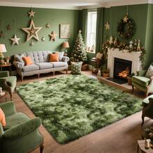 1pc Ultra-Soft, Comfortable And Fluffy Living Room Carpet, Bedroom Indoor Carpet, Fluffy Faux Fur Carpet, Home Decoration, Which Can Be Used In Bedrooms, Living Rooms, Corridors And Other Indoor Areas. - 紮染綠 - 查看 3