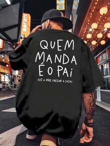 T-shirt oversize in cotone con stampa grafica, t-shirt da uomo con stampa fronte-retro, scollo tondo casual alla moda, 220 g/m2, puro cotone (1 pezzo)