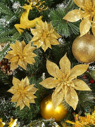 2/10/20 יחידות פרחי פוינסטיה מלאכותיים בצבע זהב, קישוט עץ חג המולד ופרחים עשה זאת בעצמך למסיבה, חג, חתונה, עיצוב הבית עשה זאת בעצמך קישוטי חג המולד עיצוב חדר חורף קישוטי חג המולד מתנות לחג המולד קישוט לחג המולד