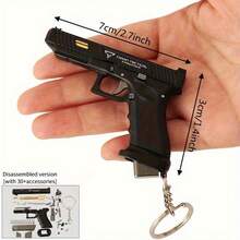 Metal Gun Keychain, Updated Mini G34 Keychain, With Plastic Box Mini 1:3 Scale Pistol Keychain, Small Keychain, With Detachable Clip, Best Gift For Men, Son, Husband, Wife - màu đen - Xem 2