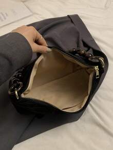 1pc Cloud-Shaped Crossbody Bag, Unique Dumpling Design, Made Of Velvet Material - Black - View 11
