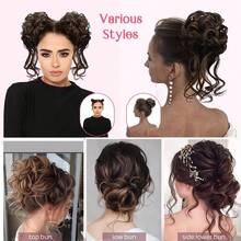 Moño de pelo negro con scrunchie, moño, moño desordenado, piezas de cabello, piezas de cabello despeinado, piezas de cabello para mujeres y niñas (negro natural) - #24 (rubio ceniza) - Ver 3