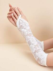 1 Đôi Găng tay hở ngón họa tiết ren thanh lịch dành cho nữ, thích hợp cho các hoạt động ngoài trời, giữ ấm tay thời trang thu đông - Nhiều màu - Xem 3