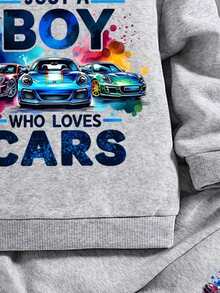 青少年男孩字母印花保暖圆领运动衫和裤子套装 - 灰色 - 查看 4