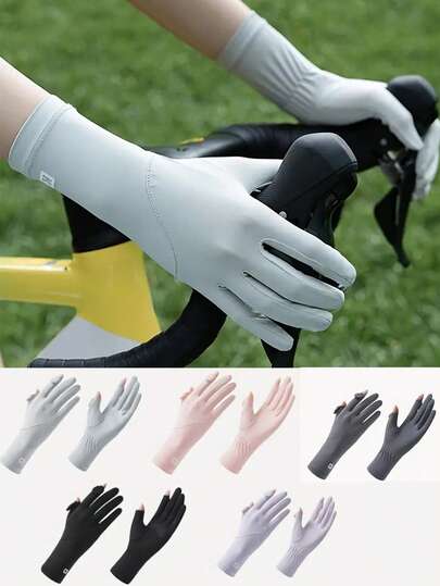 1 Paar Damen Lange Sonnenschutz Fahrhandschuhe - Elegante einfarbige leichte atmungsaktive Radfahrer Sonnenschutzausrüstung, Outdoor rutschfeste elastische Sommer Aktivität Sonnenhülle
