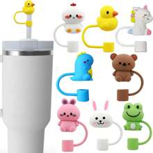 1/8pcs Cartoon Shaped Silicone Straw  Cover For Cup,Reusable Straw Cover Airtight And Dustproof Drinking Straw Cover Splashproof Straw Cute Cover Accessories Home Room Decoration Party - Multicolor - View 11